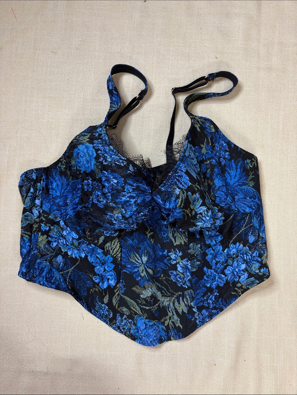 Savage X Fenty Blue Floral Lace-Trim Bandeau Camisole